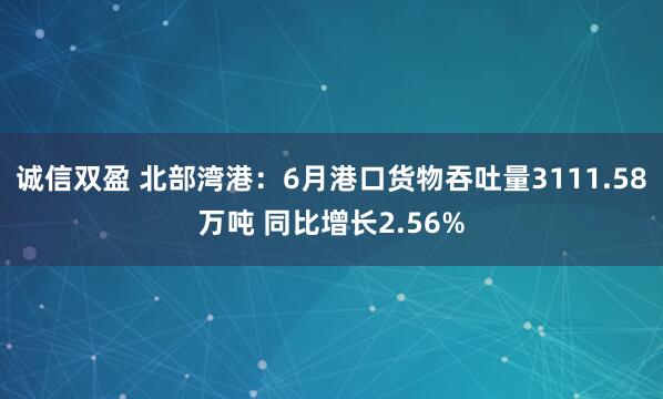 诚信双盈 北部湾港：6月港口货物吞吐量3111.58万吨 同比增长2.56%